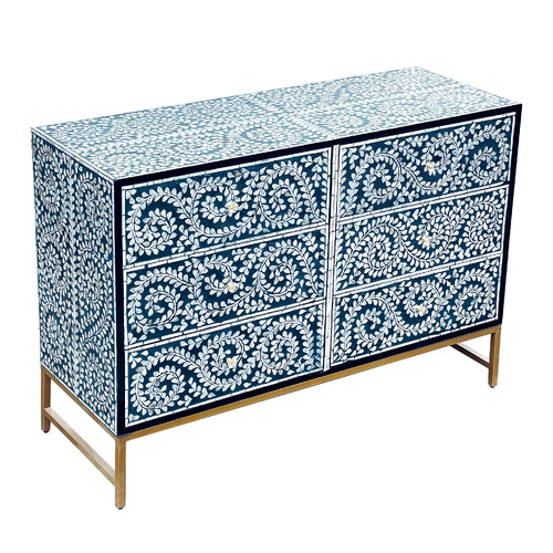 Mother of Pearl Enchanting Vine Chest of Drawers Blue Hue