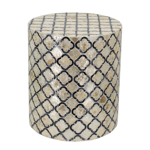 Geometric Patterned Stool. Can serve as either an end table or a stool. Convenient and contemporary, you will have no trouble finding a spot for this 