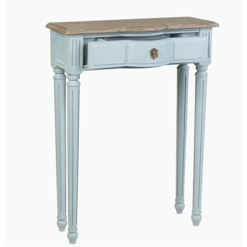 Norfolk Console Blue with Natural top (Flatpacked) Great for an entryway in a small home or apartment. Each piece is hand crafted and painted, with a 